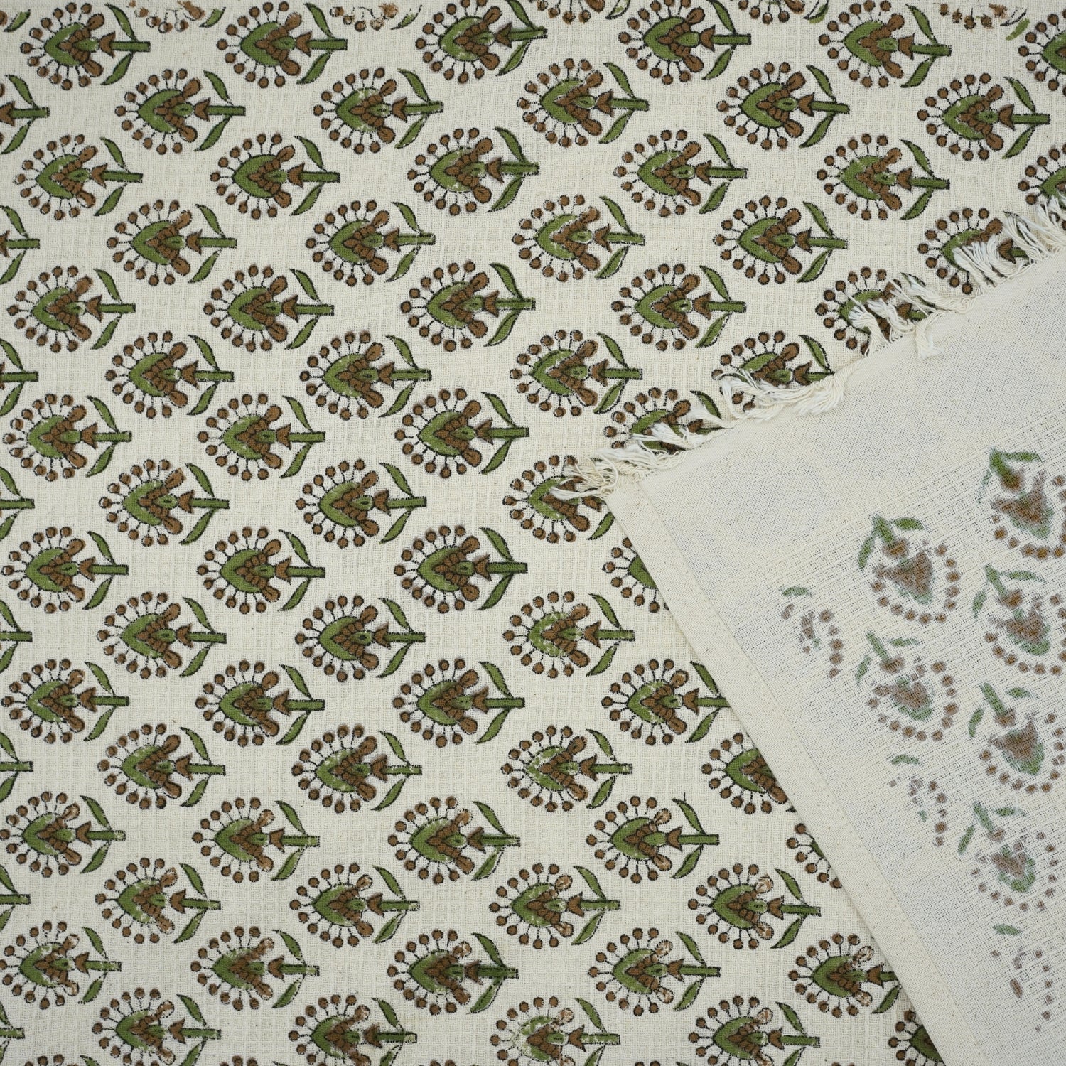 Traditional Block Printed Waffle Hand Towels in Green Gurukul Design By Fabdivine