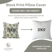 Pure Linen Handblock Printed Pillow Cover – Gray and Brown Floral Design with Traffic Light Border By Fabdivine.