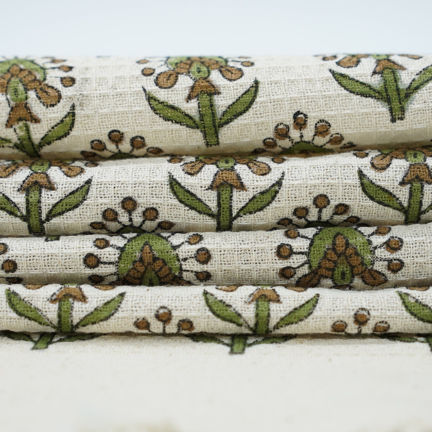 Traditional Block Printed Waffle Hand Towels in Green Gurukul Design By Fabdivine