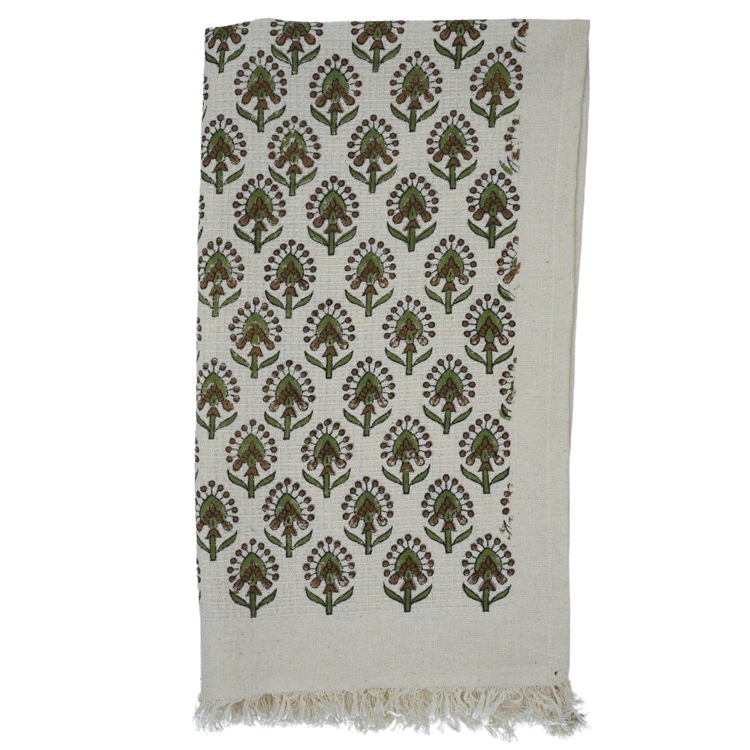 Traditional Block Printed Waffle Hand Towels in Green Gurukul Design By Fabdivine