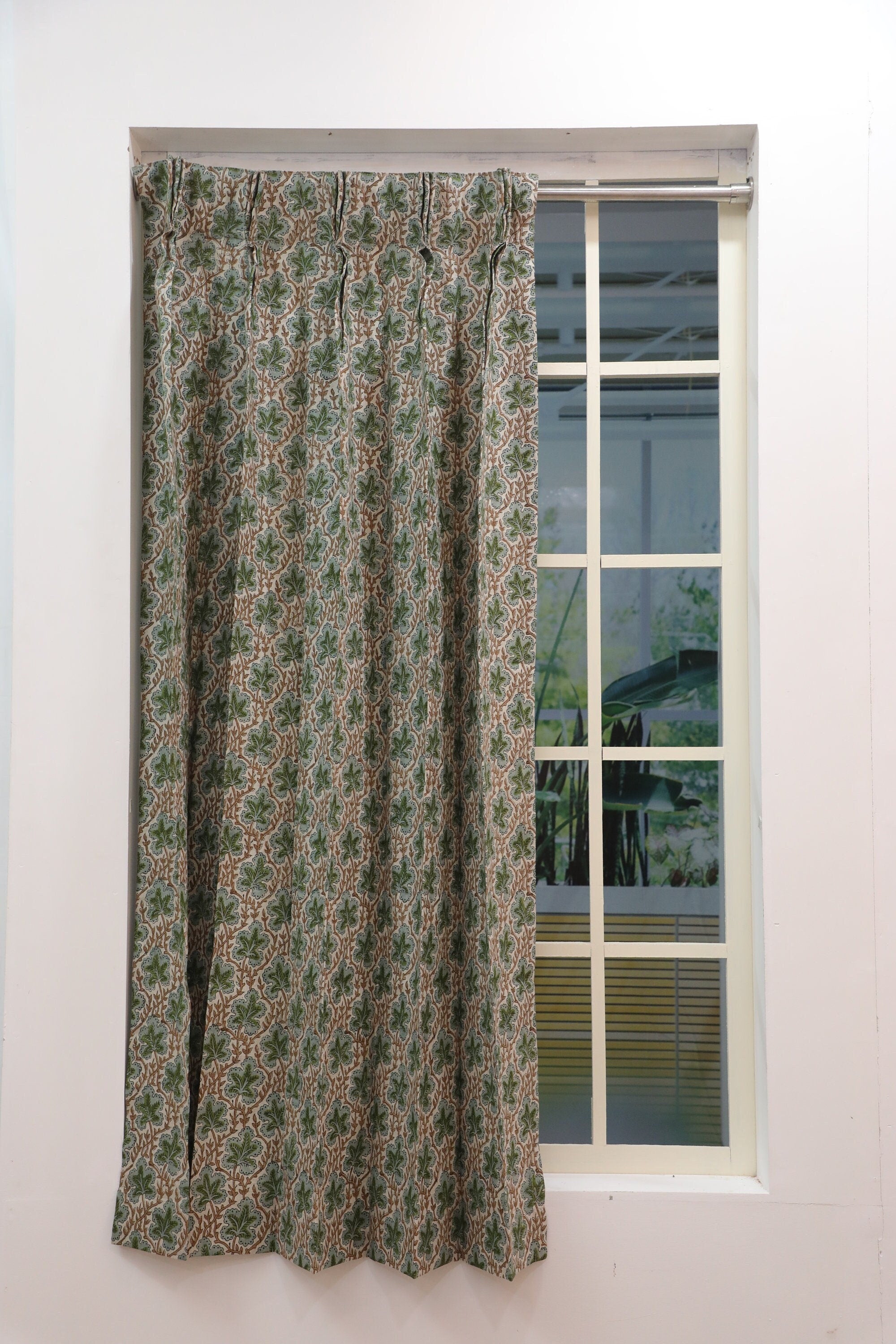 Block Print Door Curtains Window Shades - Elegant Fabric Panels for Valance Window Treatments - Pushp Samhita