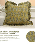 Block Print Thick Linen Frill Pillow Cover-Mor Mokut