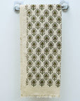 Traditional Block Printed Waffle Hand Towels in Green Gurukul Design By Fabdivine