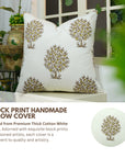 Hand Block Print Thick Cotton White Designer Pillow Cover - Anar