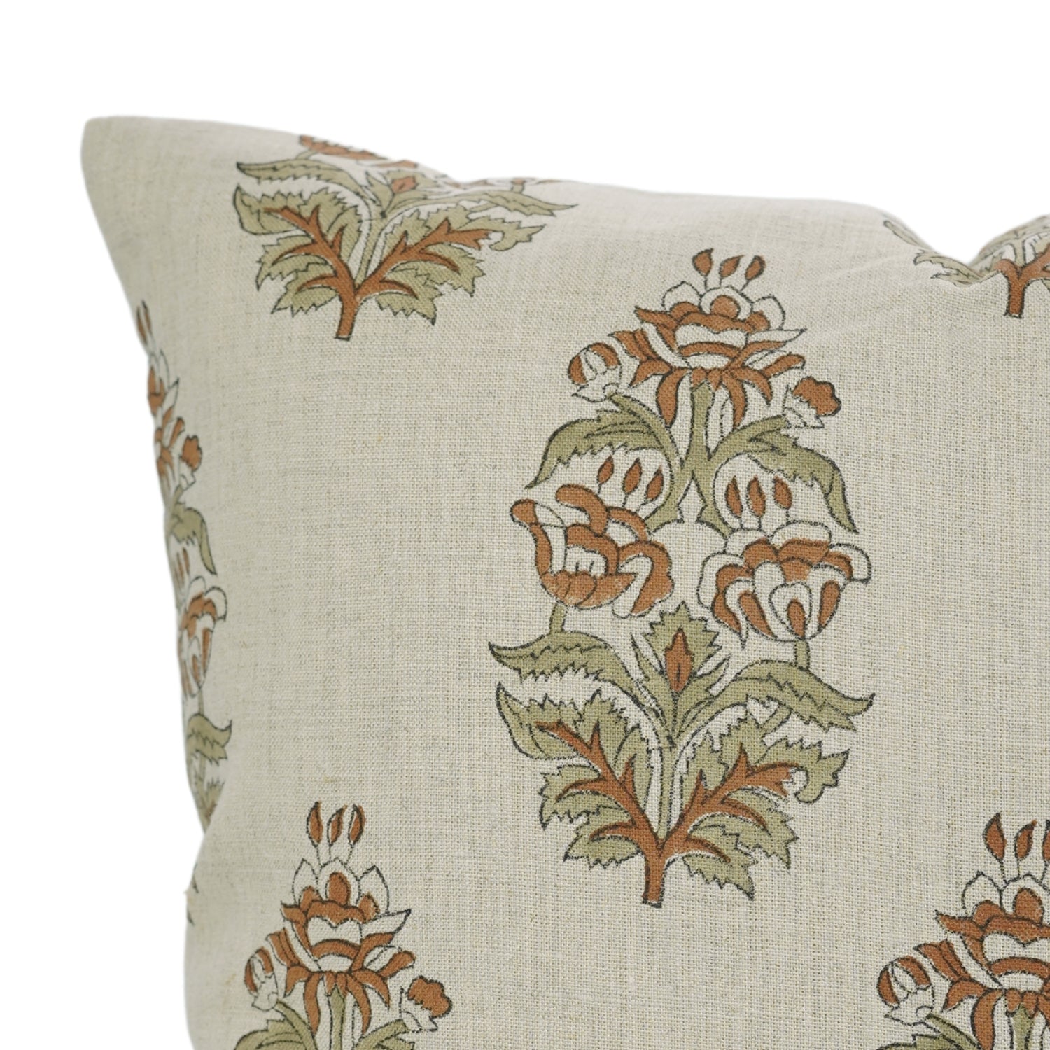 Handblock Printed Throw Cushion Case – Pure Linen Hibiscus Brown Floral Design By Fabdivine