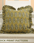 Block Print Thick Linen Frill Pillow Cover-Mor Mokut