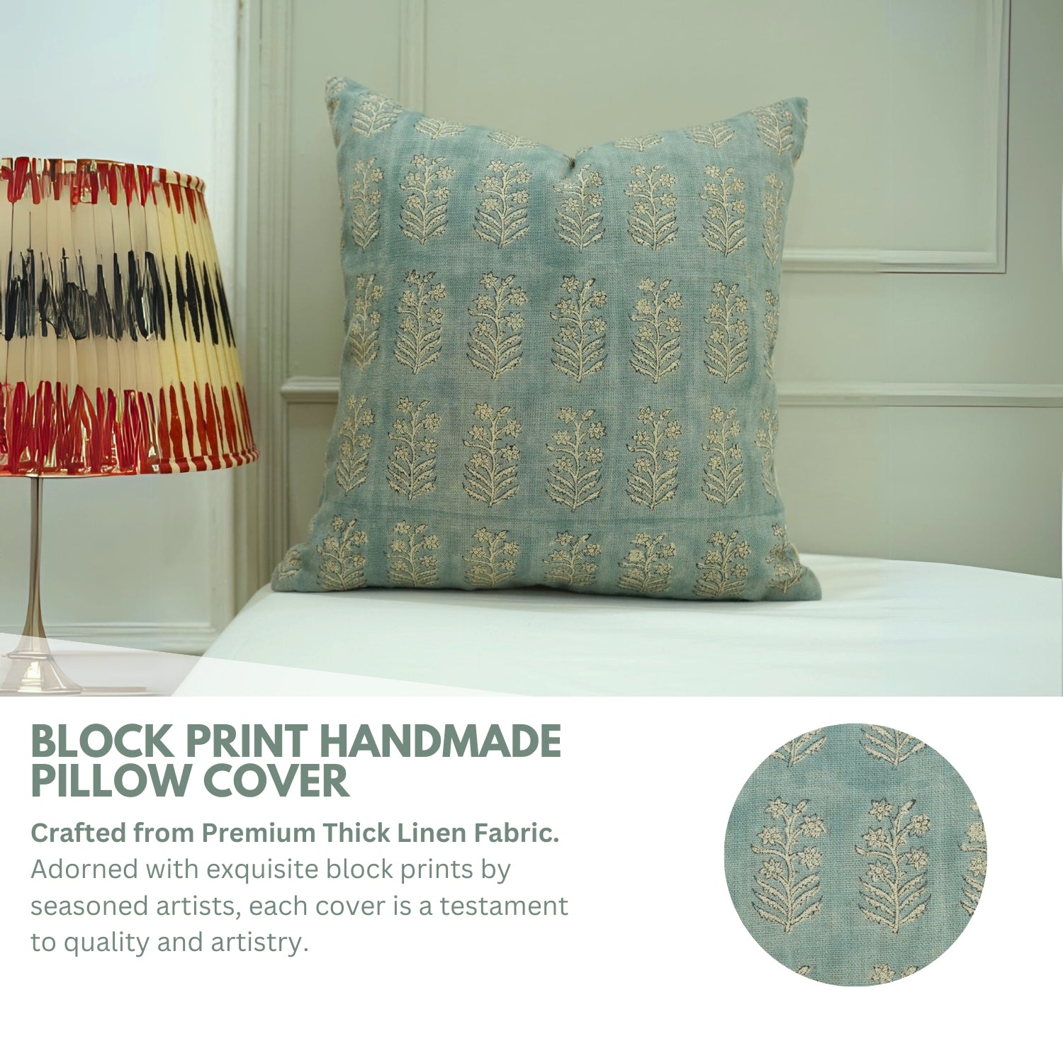 Block Print Thick Linen Pillow Cover- Inderdhanush