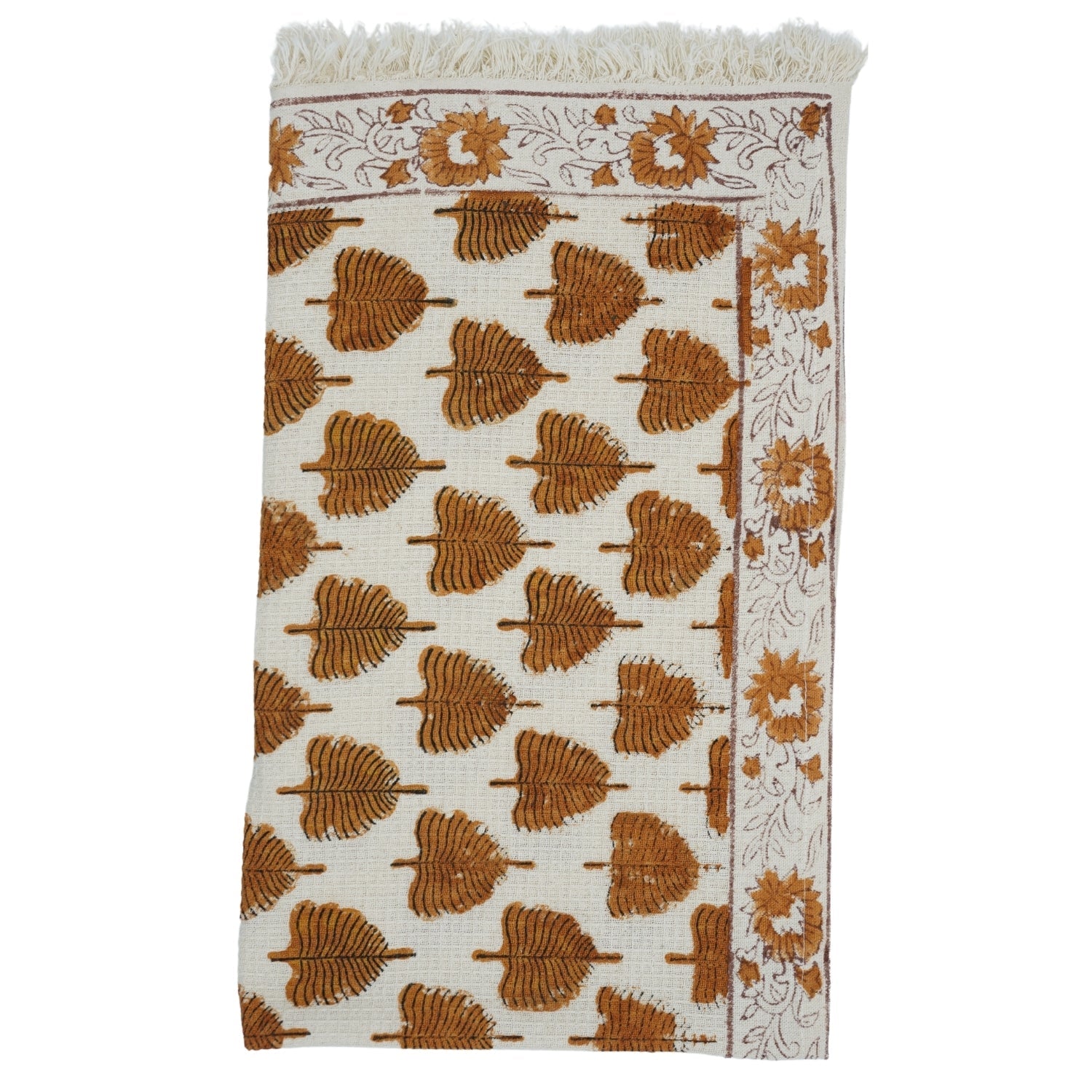 Handmade Block Printed Cotton Towels Waffle Weave For Bathrooms & Kitchens - Udaan Brown By Fabdivine