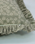 Block Print Pure Linen Frill Pillow Cover-Ola Vrishti