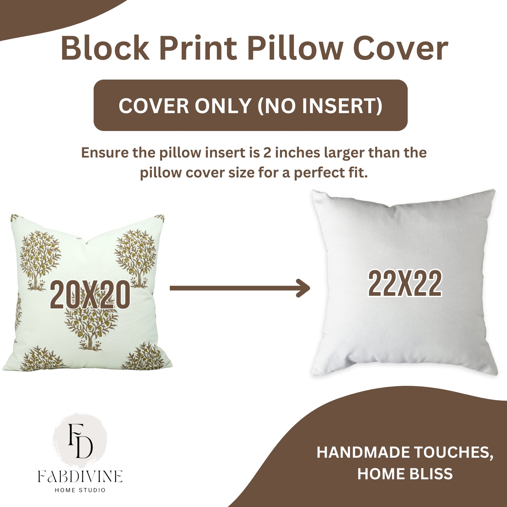 Hand Block Print Thick Cotton White Designer Pillow Cover - Anar