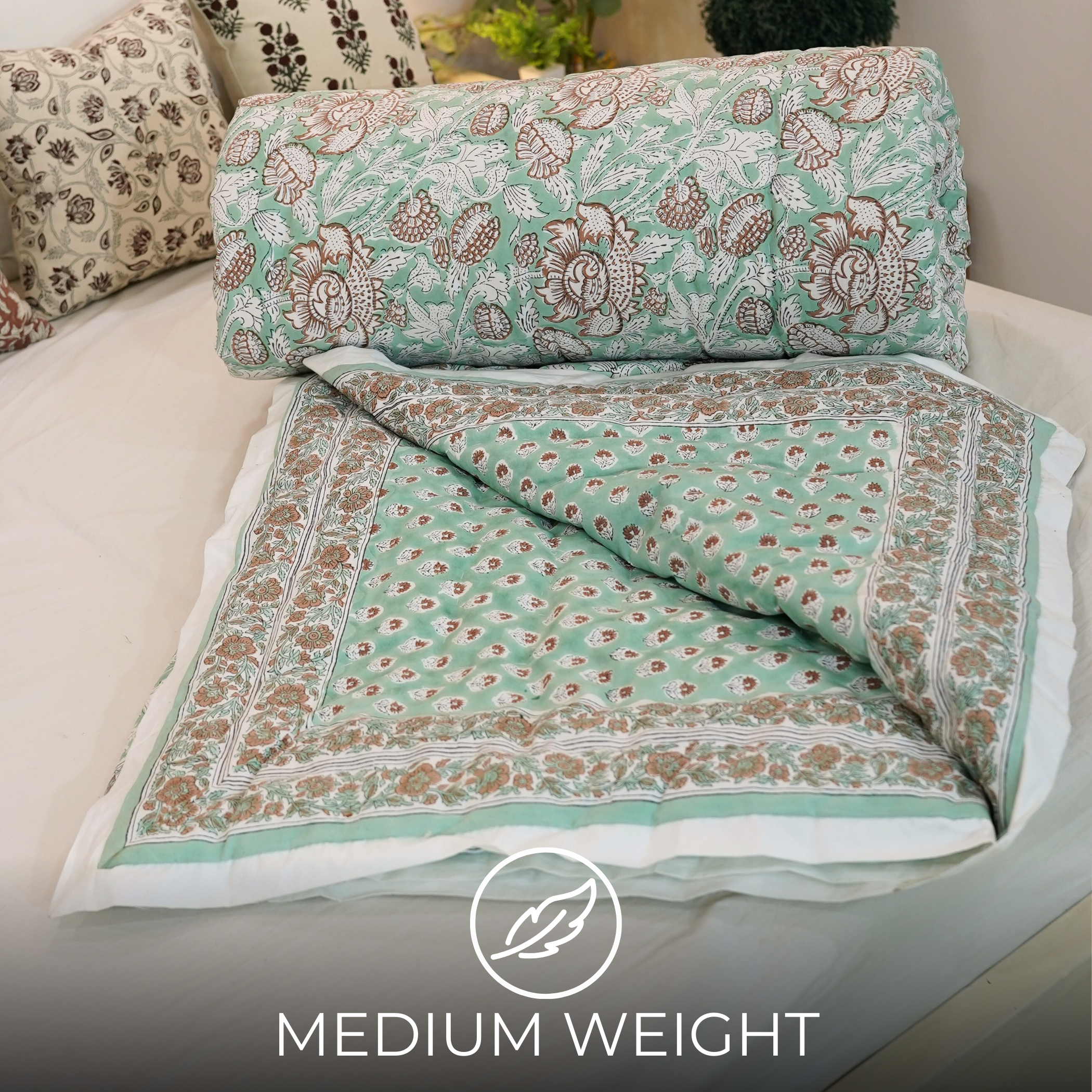 Cotton Quilts & Blankets with Medium Weight and Block Printed Soft Texture