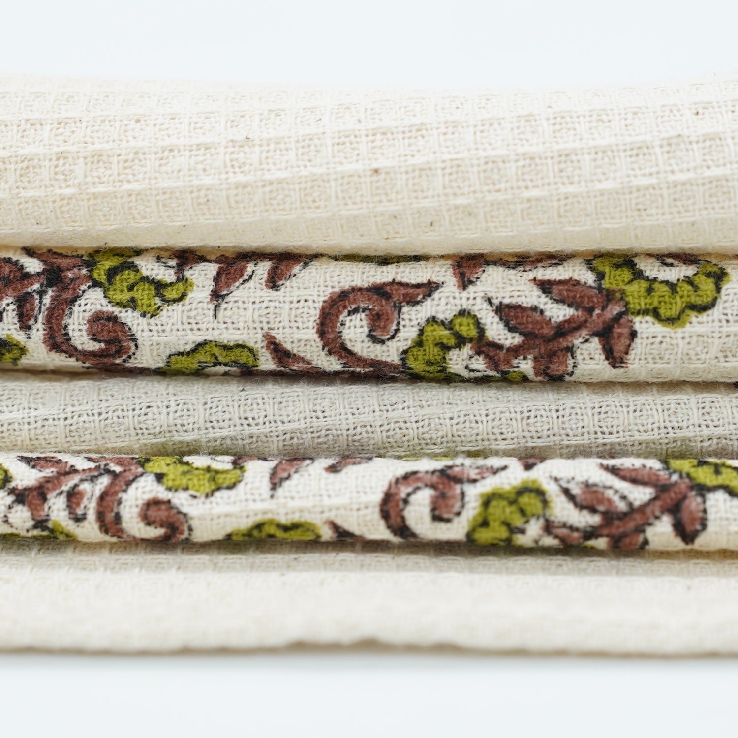 Soft Cotton Waffle Towels Gudhal Handblock Floral Elegant in Green By Fabdivine