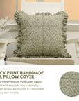 Block Print Pure Linen Frill Pillow Cover-Ola Vrishti