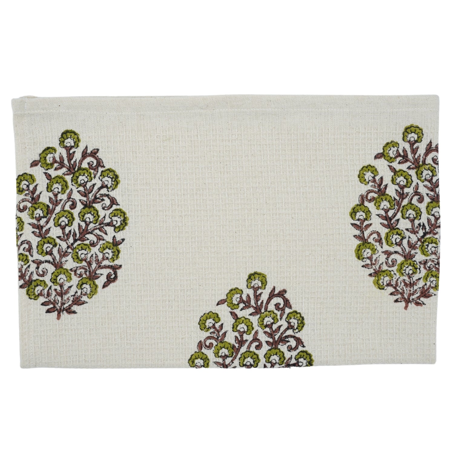 Soft Cotton Waffle Towels Gudhal Handblock Floral Elegant in Green By Fabdivine