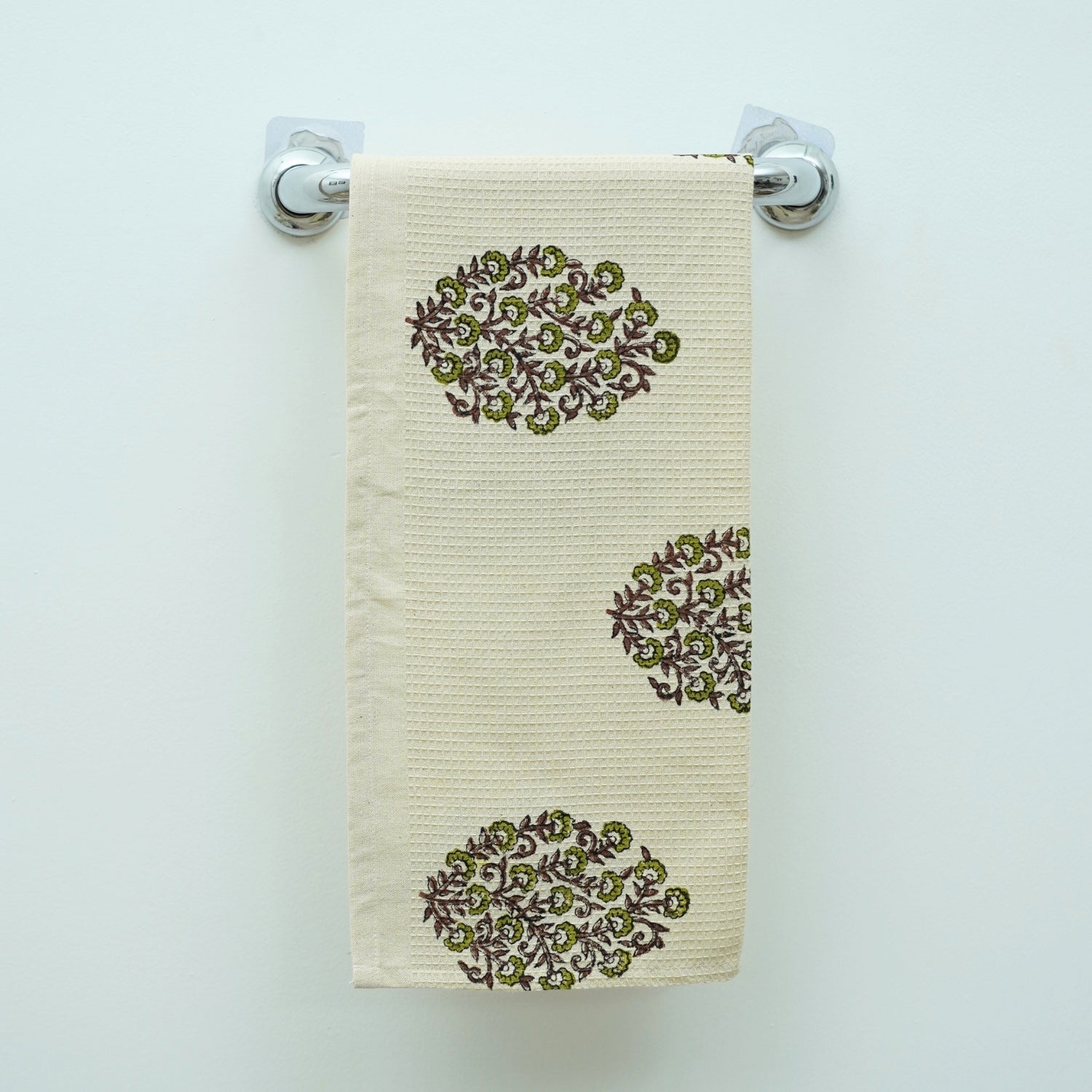 Soft Cotton Waffle Towels Gudhal Handblock Floral Elegant in Green By Fabdivine