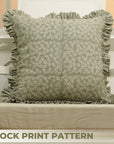 Block Print Pure Linen Frill Pillow Cover-Ola Vrishti