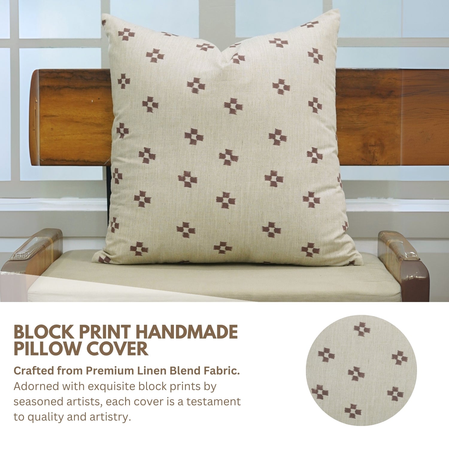 Living Room Linen Blend Pillow Cover - Hand Block Printed Design