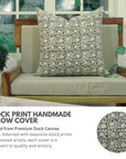 Handblock Floral Printed Duck Canvas Cushion Case - Green Elegance, Durable & Stylish - 8 Kamal By Fabdivine