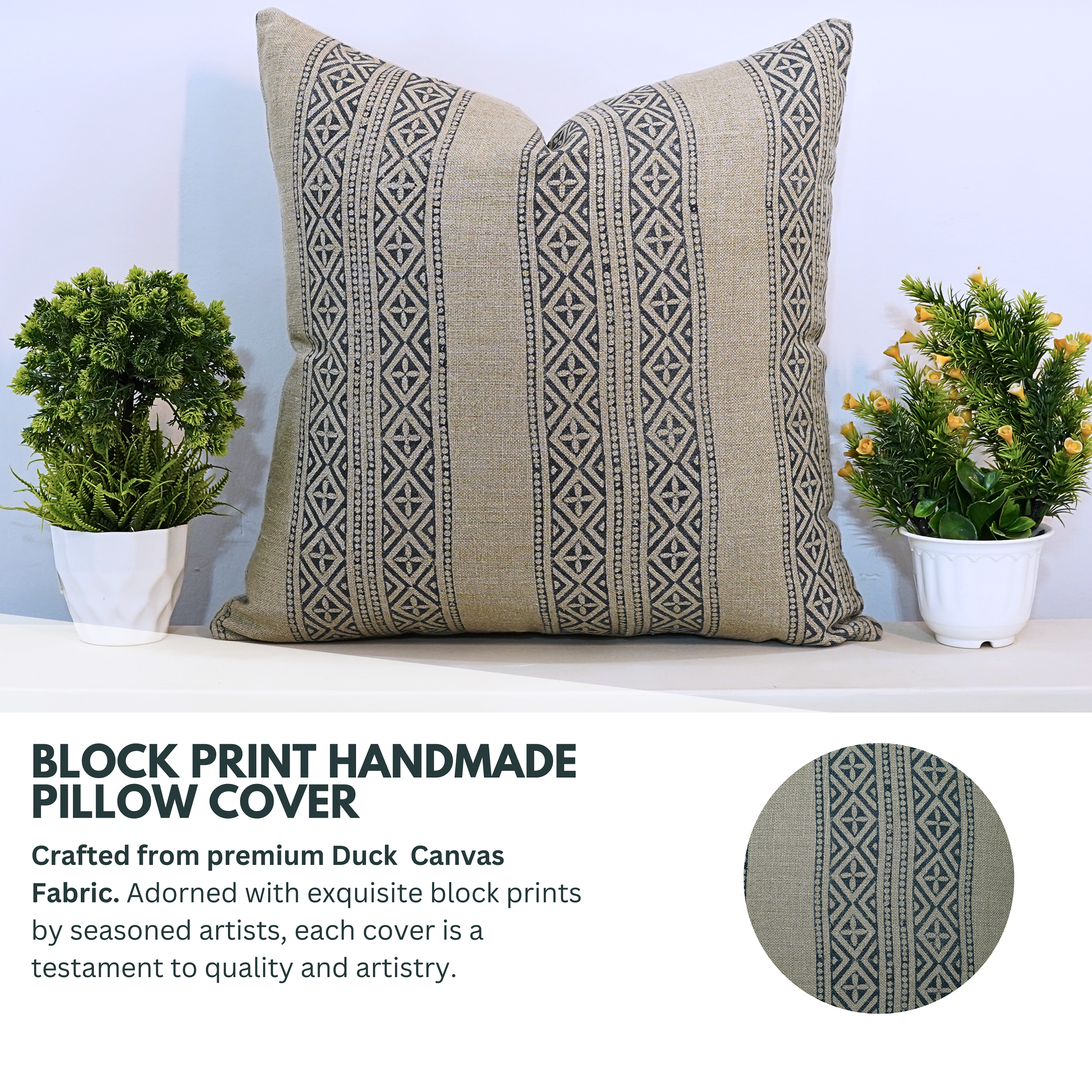 Block Print Linen Pillow Cover- Kaju Katli - FABDIVINE LLC