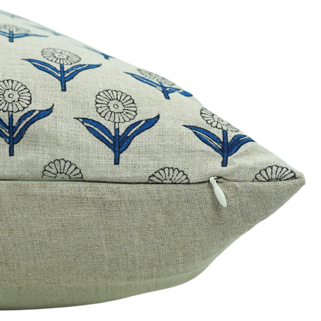 Pure Linen block print designer boho pillow/cushion cover- GANDA PUSHP - Fabdivine