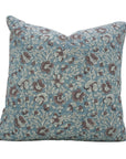 Saundrya Block Printed Handmade Floral Cushion Protector – Light Blue & Brown 