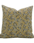 Kamal Dutta Floral Handmade Linen Cushion Cover – Dark Tan Green & Gray Block Printed