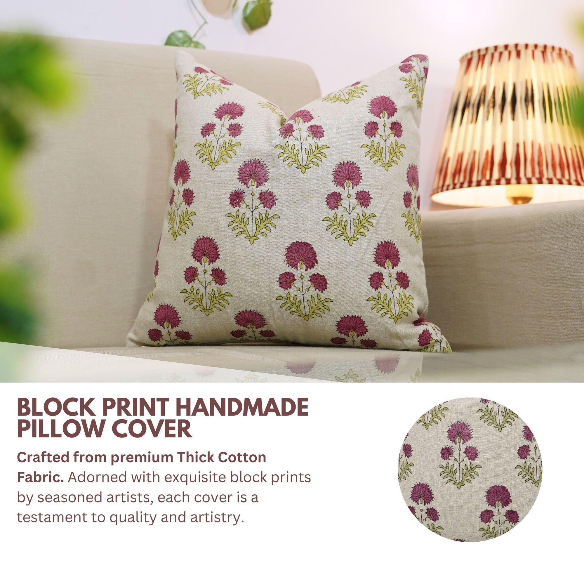 Block print Pillow cover for sofa, couch or bed- Pure Linen- RISHI - Fabdivine