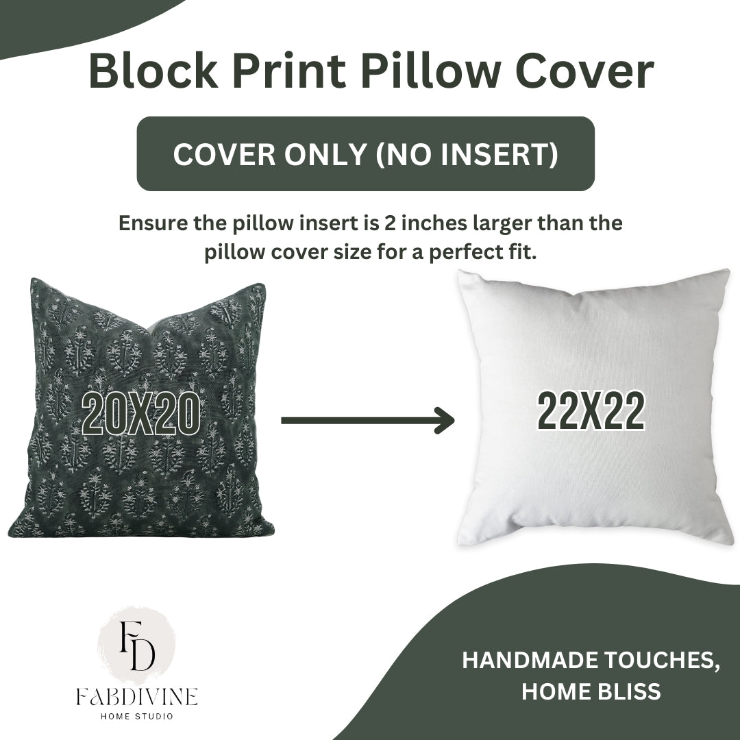 Block Printed Thick Linen Decorative Pillow Cover - Neelgagan