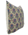 Linen Blend Handblock Printed Throw Cushion Case – Floral Design Kusum Blue By Fabdivine.