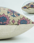 Linen Blend Handblock Printed Throw Cushion Case – Floral Design Kusum Blue By Fabdivine.