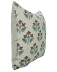 Handblock Floral Print Throw Pillow Case - 100% Pure Linen in Brown and Gray