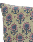 Linen Blend Handblock Printed Throw Cushion Case – Floral Design Kusum Blue By Fabdivine.