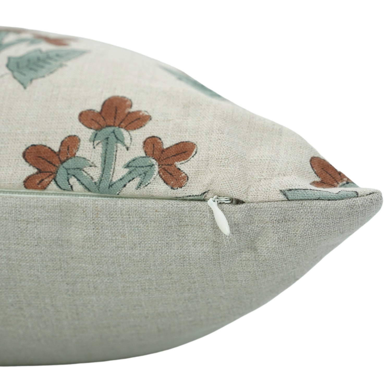 Handblock Floral Print Throw Pillow Case - 100% Pure Linen in Brown and Gray