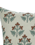 Handblock Floral Print Throw Pillow Case - 100% Pure Linen in Brown and Gray