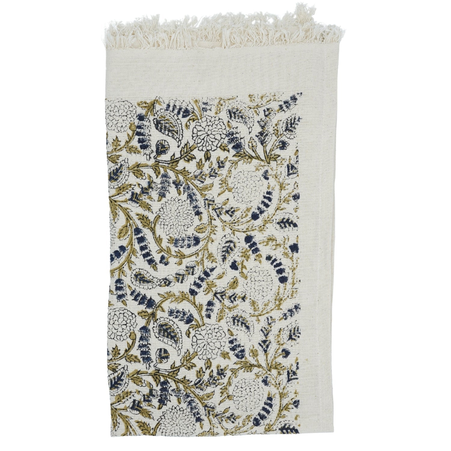 Block Printed Floral Cotton Hand Towels Elegance in White Waffle Weave - Gopi By Fabdivine