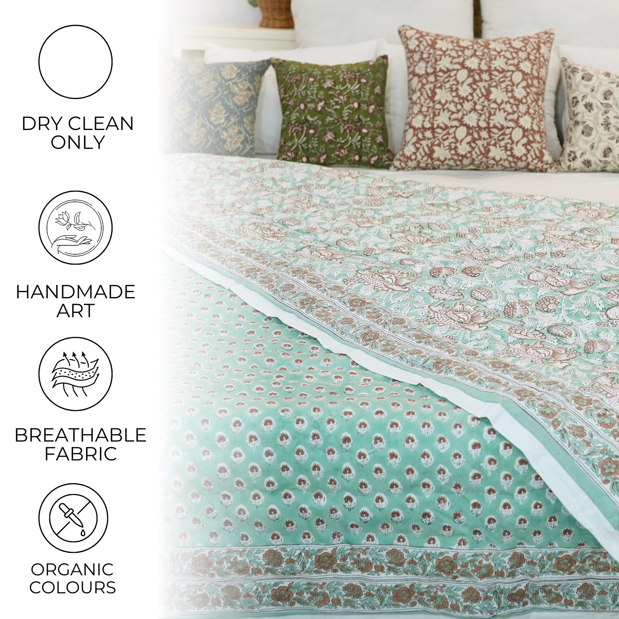 Cotton Quilts &amp; Blankets with Medium Weight and Block Printed Soft Texture