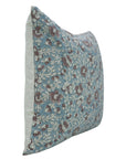 Saundrya Block Printed Handmade Floral Cushion Protector – Light Blue & Brown 