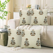 Set Of 4 Throw Pillow Cover “Designer Collection Of Hand Block Print Cotton Linen- Govardhan