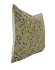 Kamal Dutta Floral Handmade Linen Cushion Cover – Dark Tan Green & Gray Block Printed