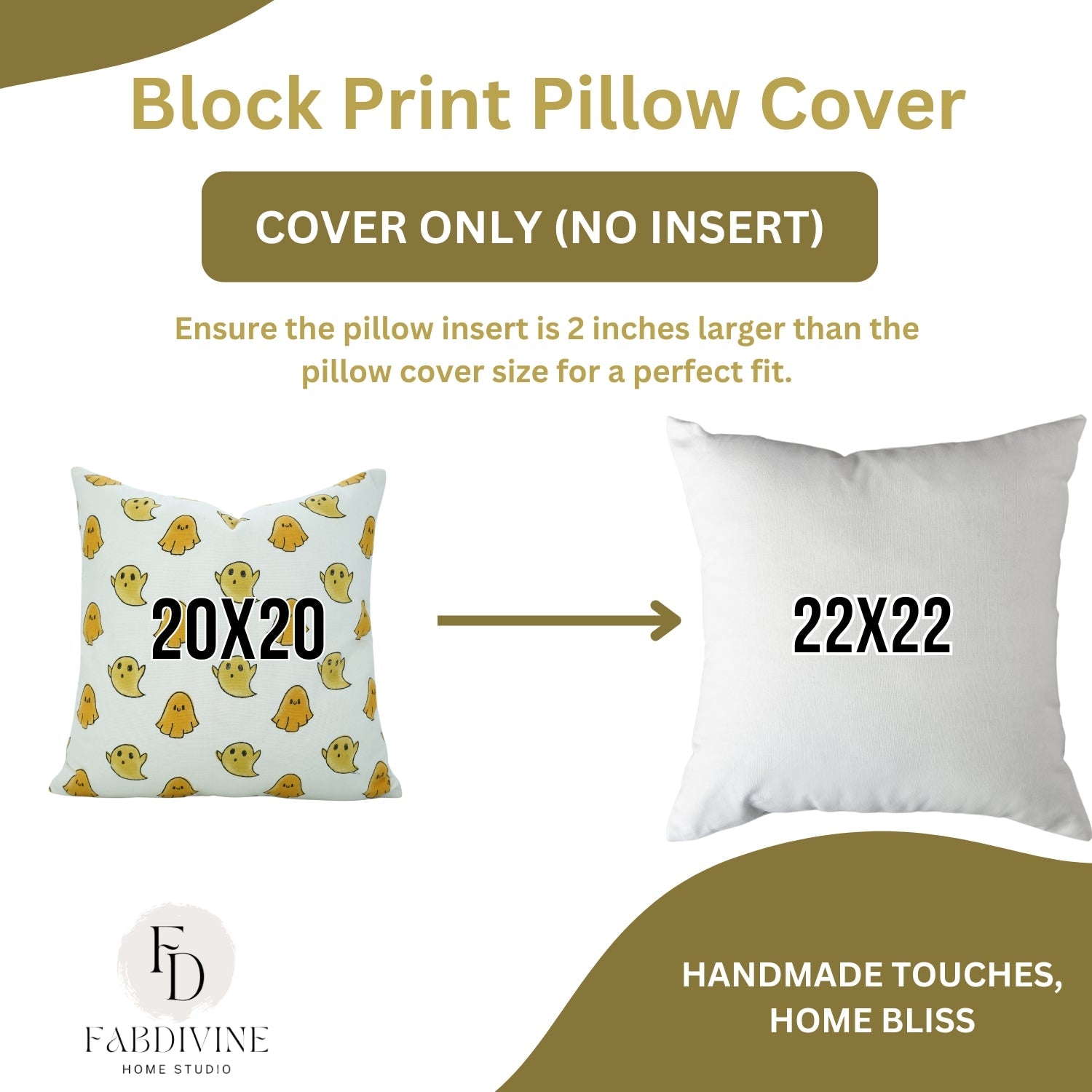 Handmade Thick Cotton Floral White Cushion Cover – Ghost Yellow Hand Block Printed By Fabdivine.