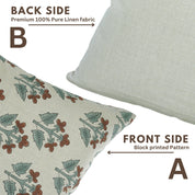 Handblock Floral Print Throw Pillow Case - 100% Pure Linen in Brown and Gray