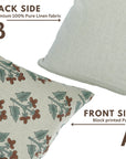 Handblock Floral Print Throw Pillow Case - 100% Pure Linen in Brown and Gray