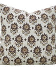 Kusum Brown Viscose Linen Handblock Floral Cushion Cover - Elegant, Artisan Crafted By Fabdivine