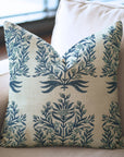 Boho Handblock Printed Pillow Case – Vrindavan Blue Floral Linen Blend By Fabdivine.