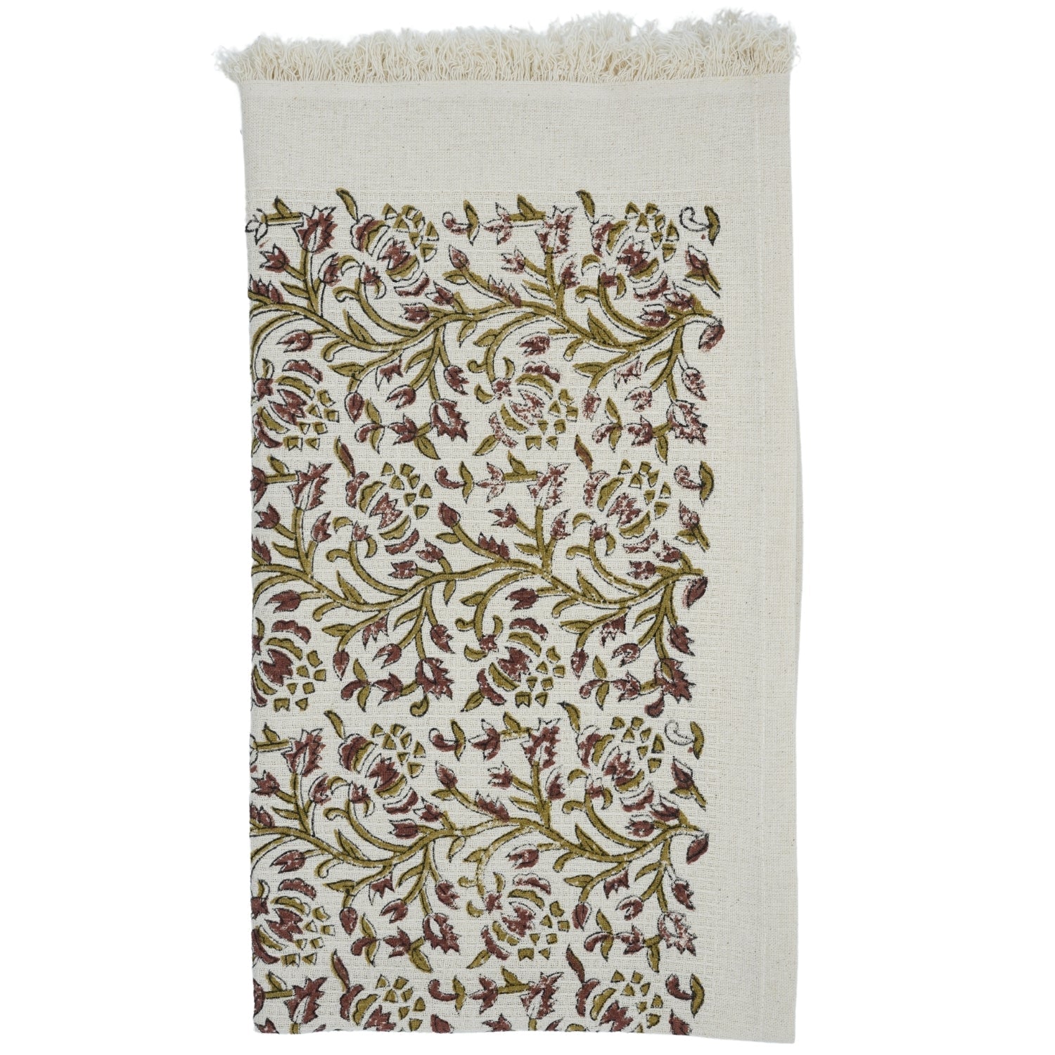 Handcrafted Cotton Floral Waffle Dish Towels For Kitchen & Bathroom - Vasant Brown By Fabdivine