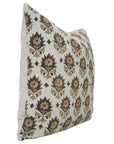 Kusum Brown Viscose Linen Handblock Floral Cushion Cover - Elegant, Artisan Crafted By Fabdivine