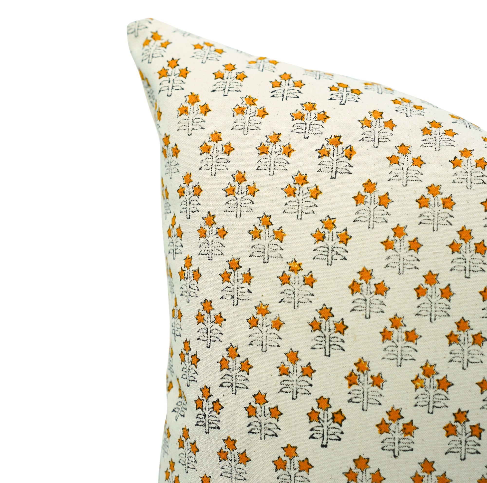 Block Print Thick Cotton Pillow Cover- Kesariya