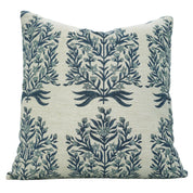 Boho Handblock Printed Pillow Case – Vrindavan Blue Floral Linen Blend By Fabdivine.