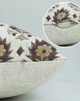 Kusum Brown Viscose Linen Handblock Floral Cushion Cover - Elegant, Artisan Crafted By Fabdivine