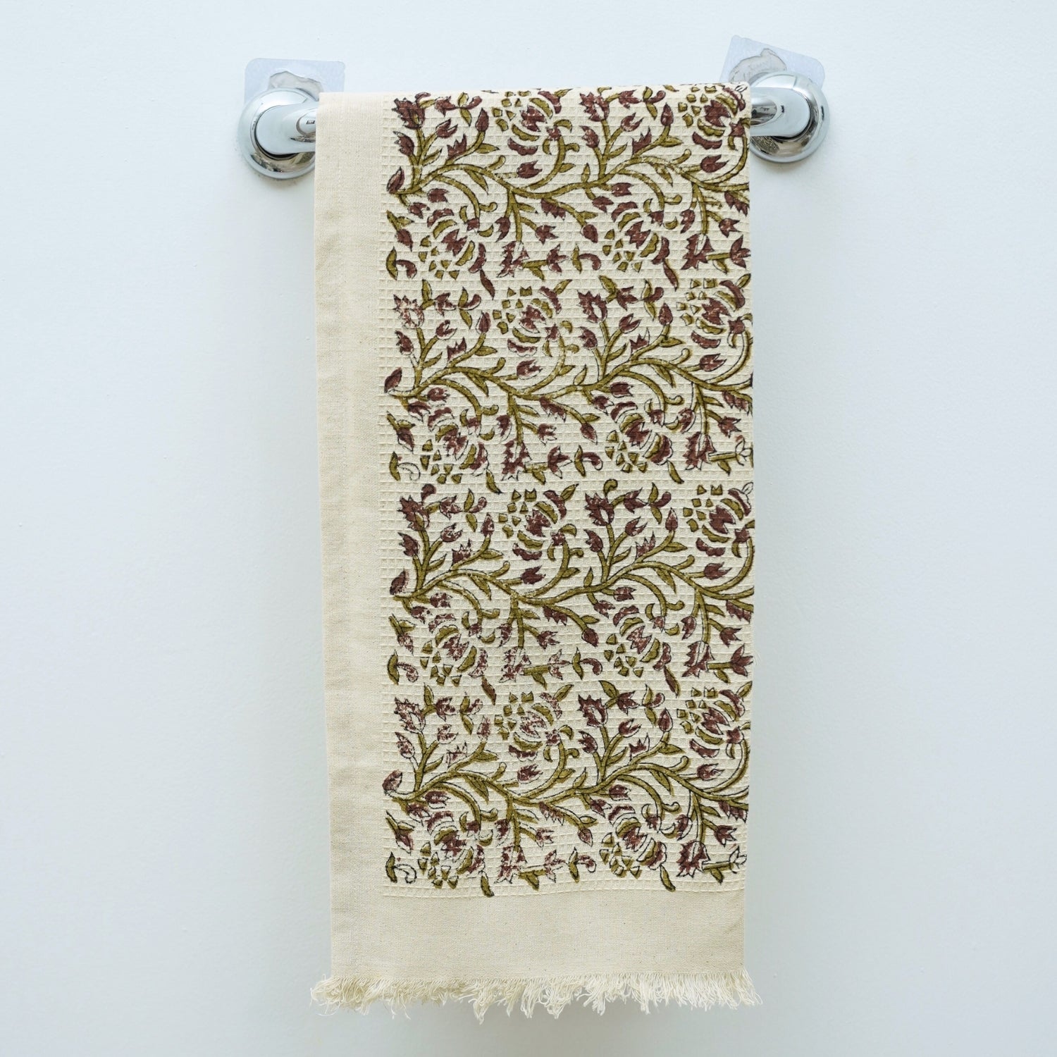 Handcrafted Cotton Floral Waffle Dish Towels For Kitchen & Bathroom - Vasant Brown By Fabdivine